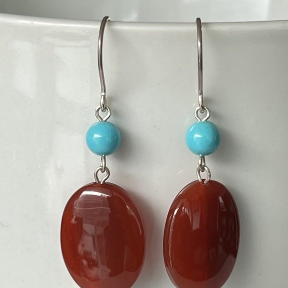 Artisan .925 Sterling Silver Semi Precious Stone Earrings, Turquoise Earrings - Picture 4 of 5